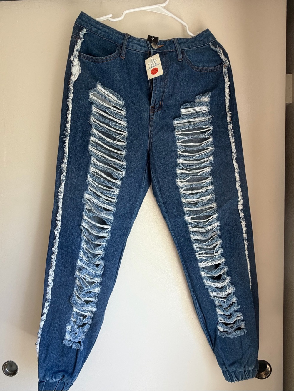 Ripped High-Waist Dark Blue Women’s Jeans
